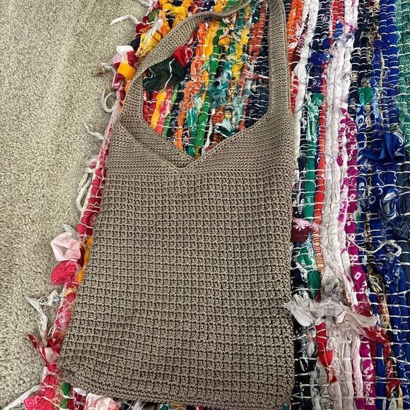 JACQUELINE FERRAR vintage crochet Stylish Tan Woven Bag - Picture 3 of 6